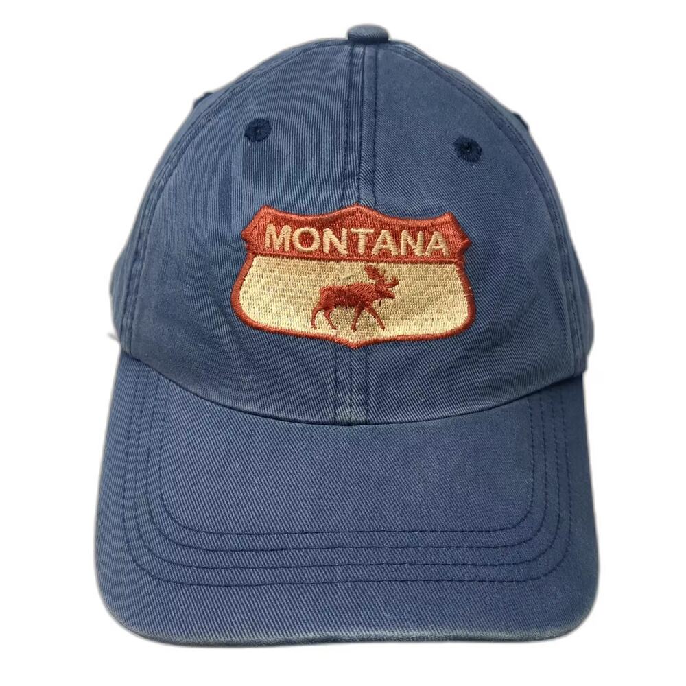 Alternative Apparel Montana Moose Baseball Cap Blue Orange Hat OS Adjustable